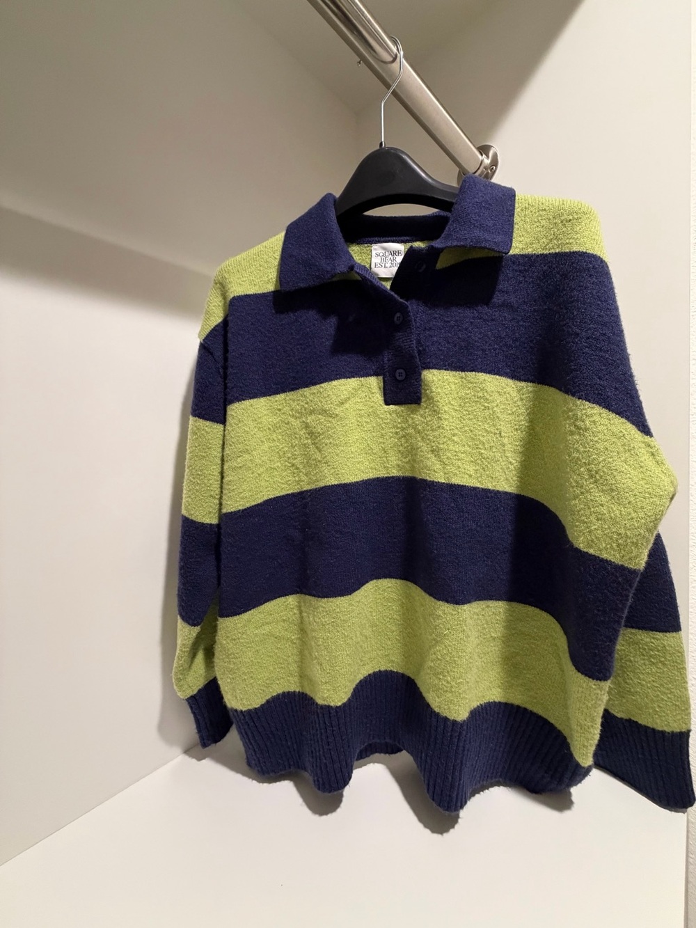 Navy and Lime Green Striped Sweater - Picture 7 of 8